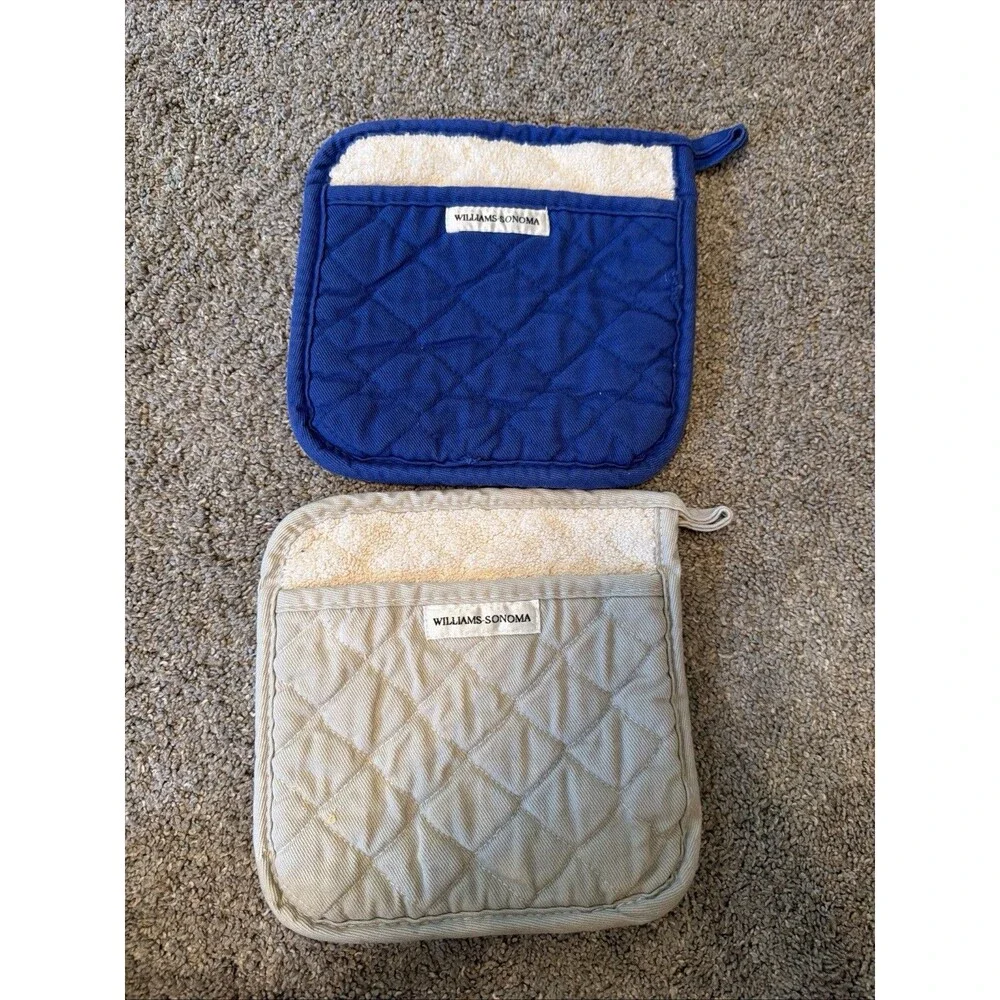 Williams Sonoma Solid Potholder Khaki Beige Cotton Kitchen Pot Holder Set of 2